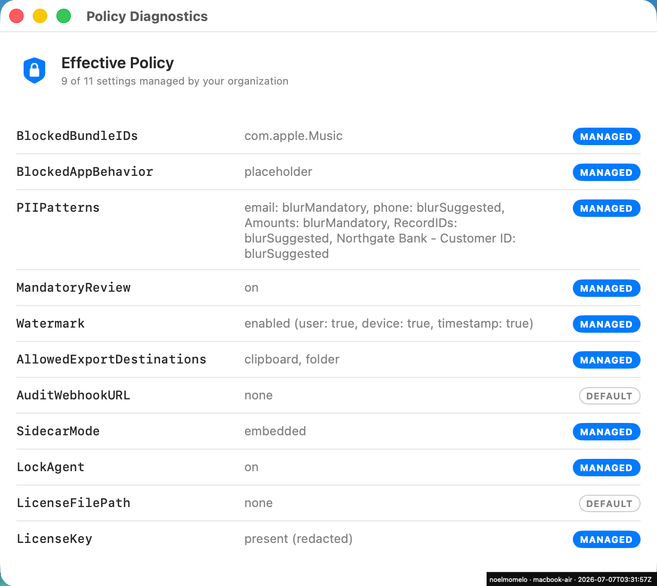 Policy Diagnostics: every forced key showing a MANAGED source